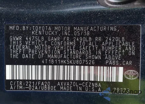 2019 Toyota Camry Le z USA, uszkodzony, nr VIN 4T1B11HK5KU807526